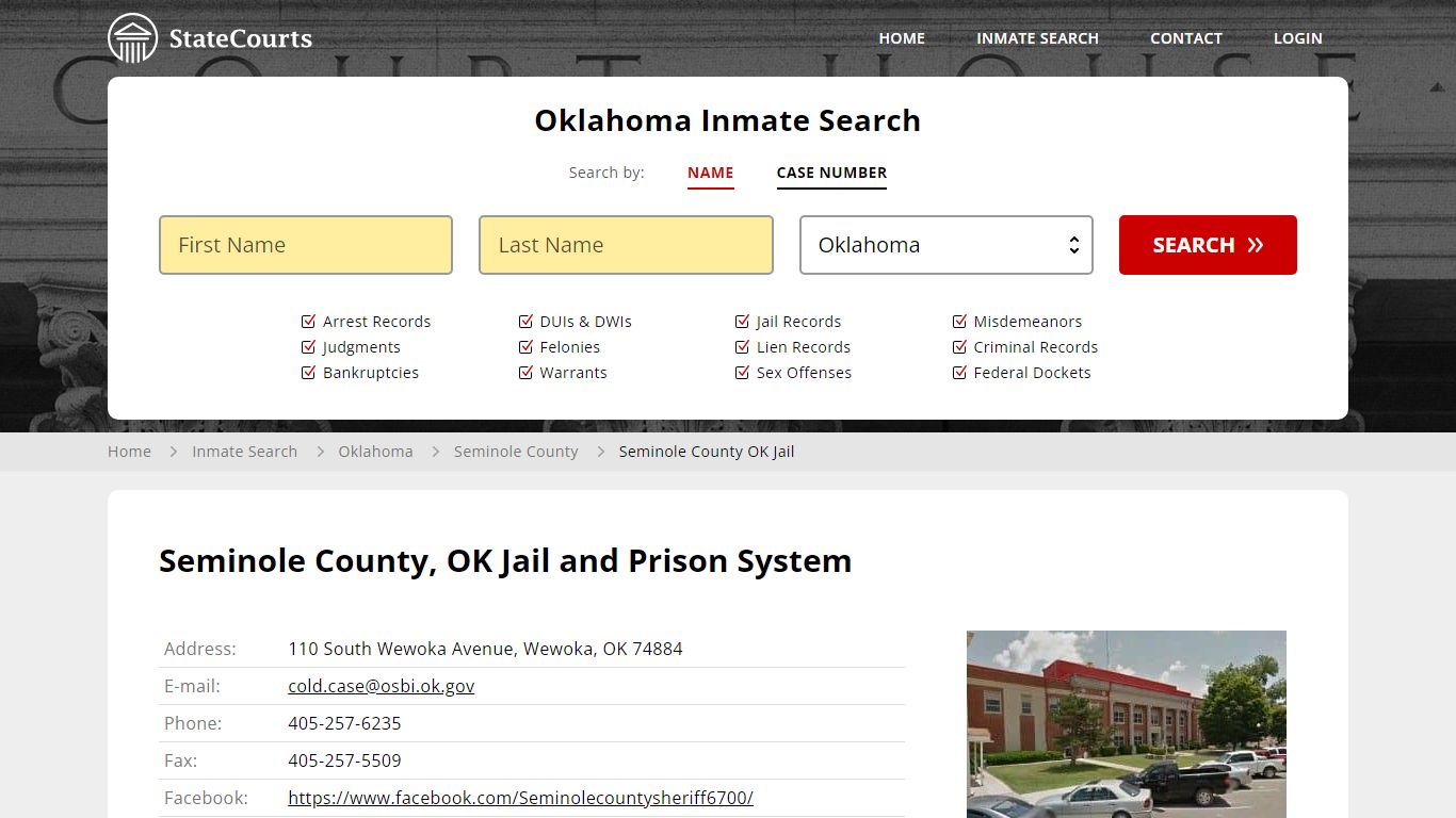Seminole County OK Jail Inmate Records Search, Oklahoma - StateCourts